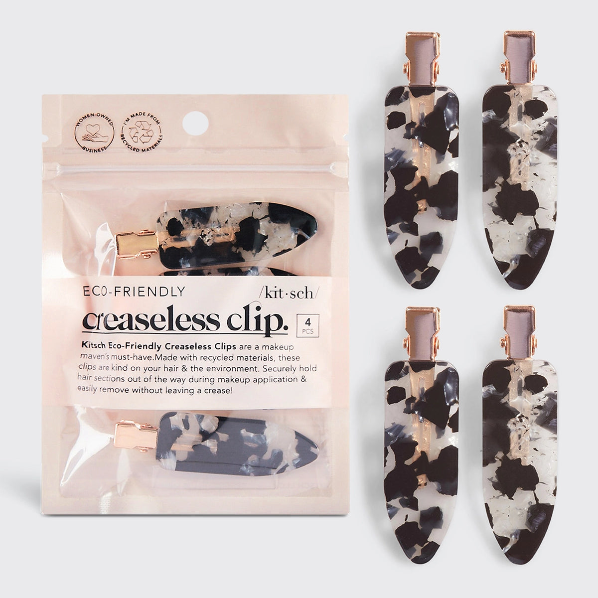 Kitsch Eco-Friendly Creaseless Clips 4pc Set - Black Terrazzo