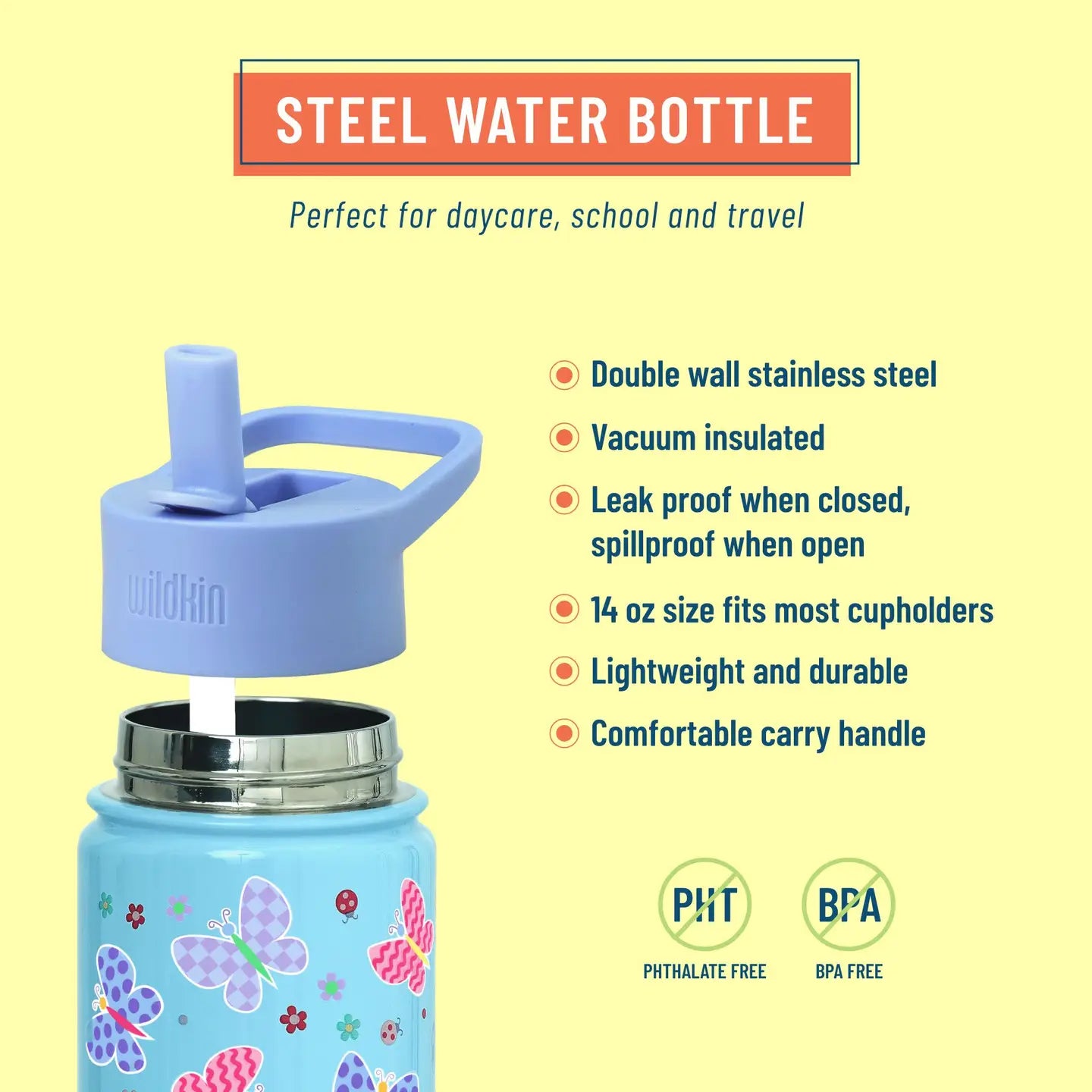 Wildkin Butterfly Water Bottle - 14oz